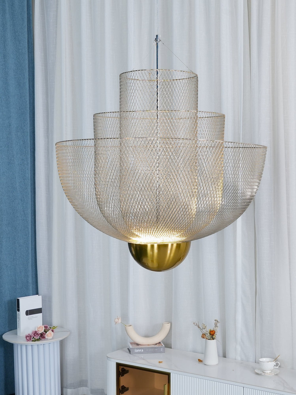 Meshmatics Chandelier - Tiered Woven Wire Netting LED Pendant