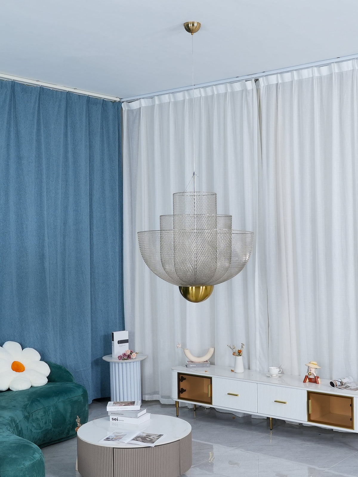 Meshmatics Chandelier - Tiered Woven Wire Netting LED Pendant