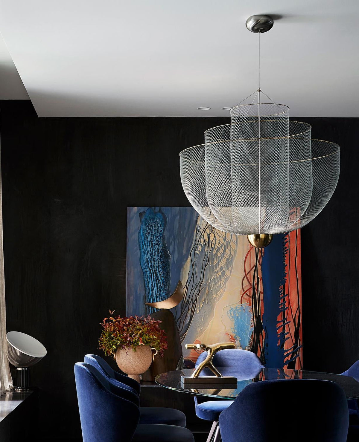 Meshmatics Chandelier - Tiered Woven Wire Netting LED Pendant