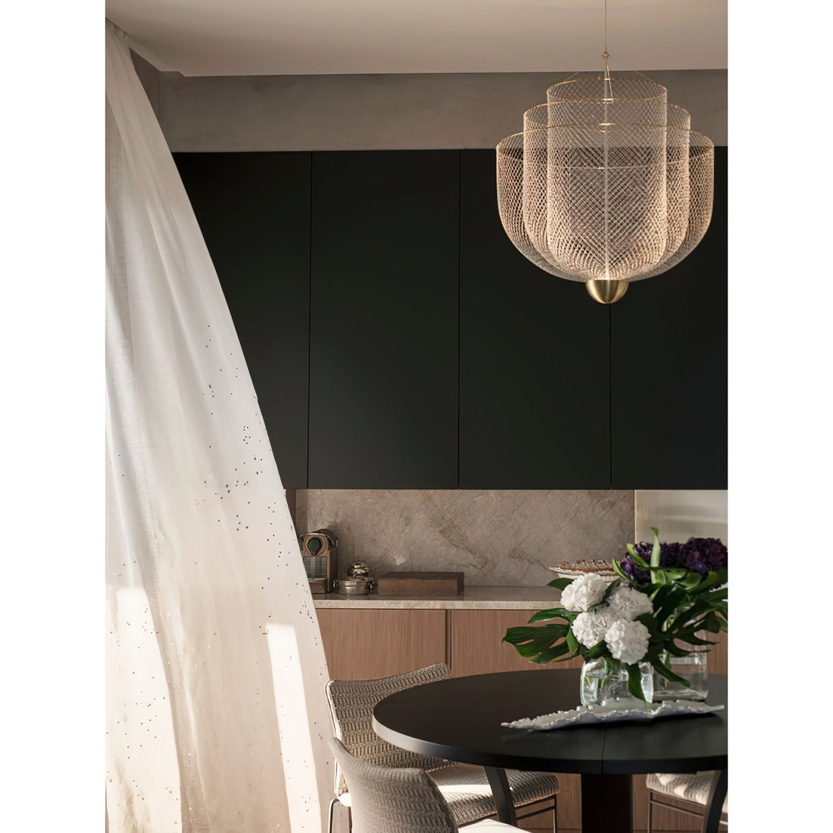 Meshmatics Chandelier - Tiered Woven Wire Netting LED Pendant