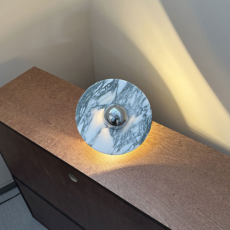 Calacatta Marble Wall Lamp – Minimalist Circular White Marble & Chrome LED Sconce