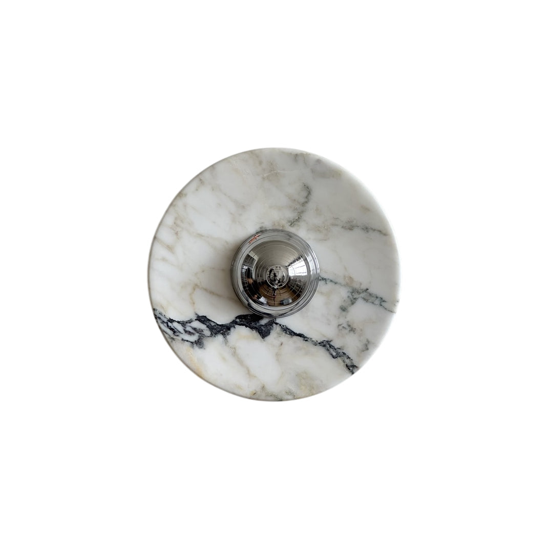 Calacatta Marble Wall Lamp – Minimalist Circular White Marble & Chrome LED Sconce