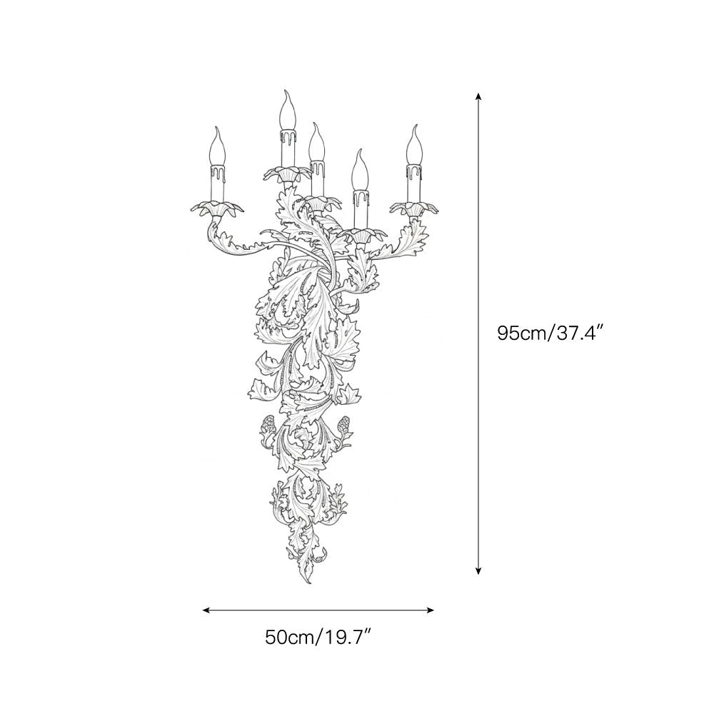 Metropolitan Candle Wall Lamp - 5-Light Brass Candelabra Wall Sconce