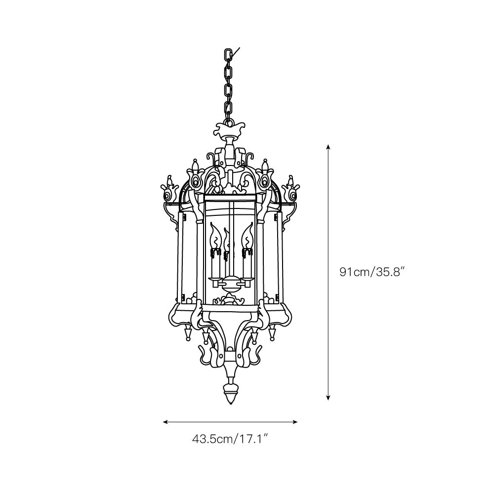 Metropolitan Lantern Chandelier - 19th Century Cast Iron & Glass Pendant