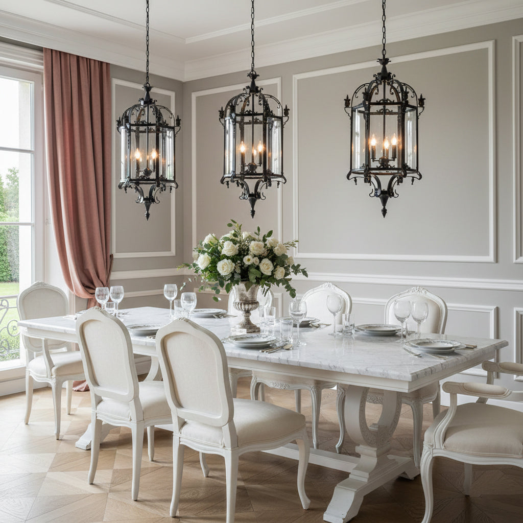Metropolitan Lantern Chandelier - 19th Century Cast Iron & Glass Pendant
