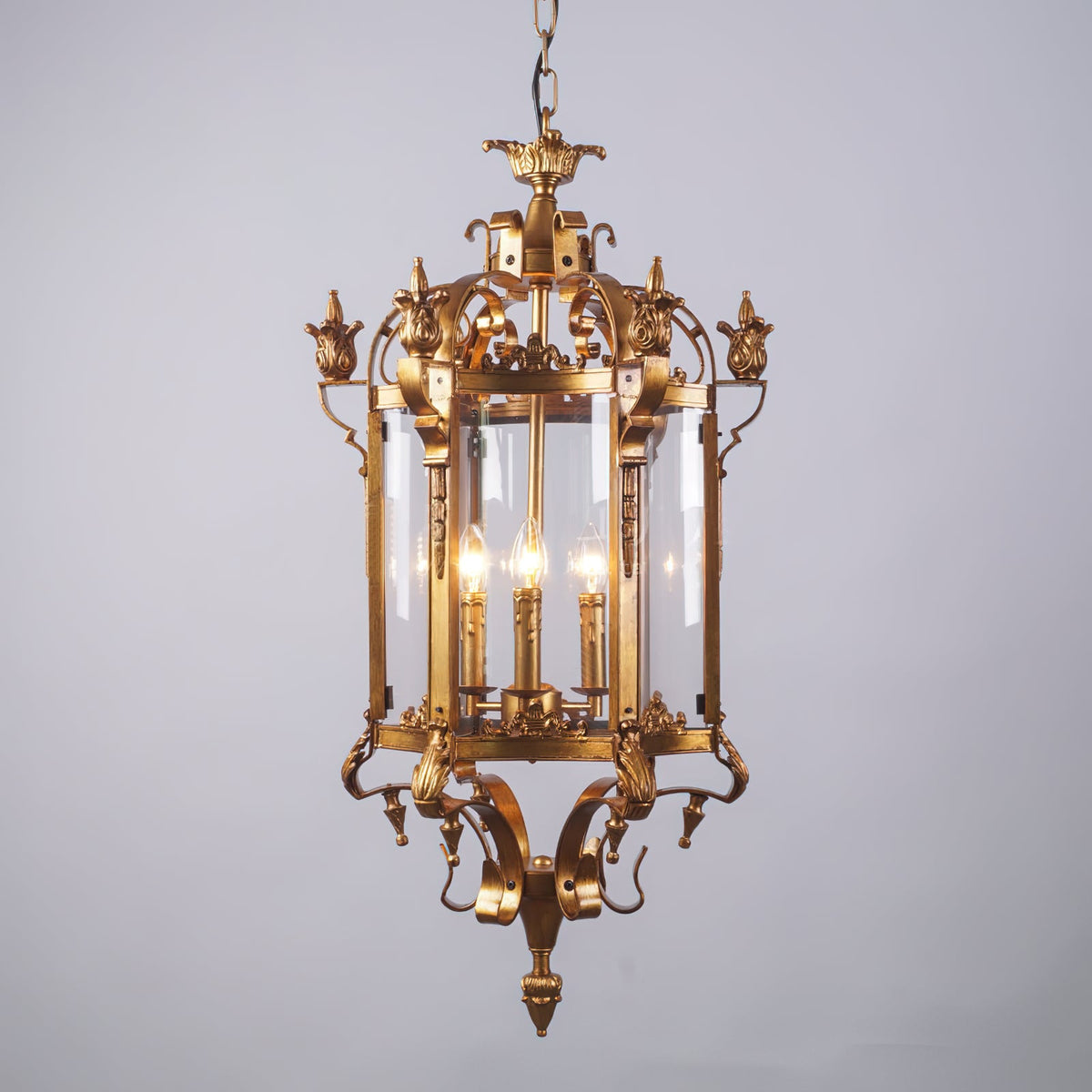 Metropolitan Lantern Chandelier - 19th Century Cast Iron & Glass Pendant