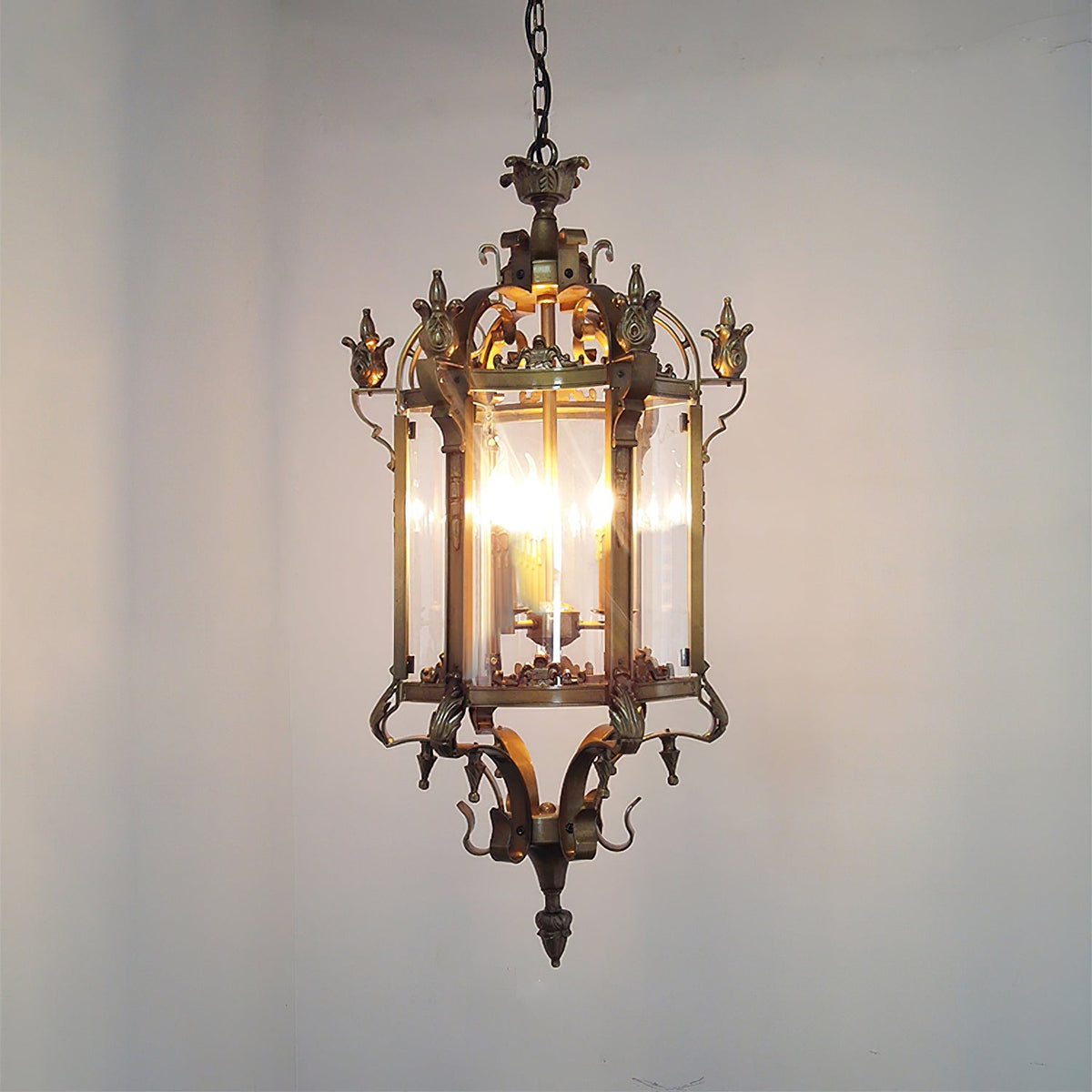 Metropolitan Lantern Chandelier - 19th Century Cast Iron & Glass Pendant