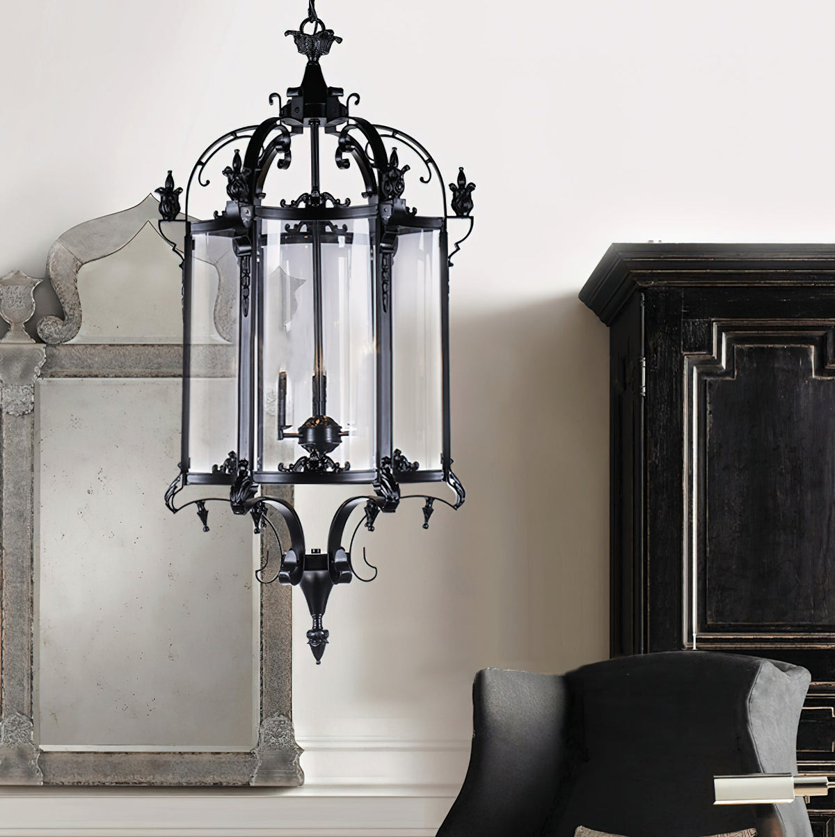 Metropolitan Lantern Chandelier - 19th Century Cast Iron & Glass Pendant