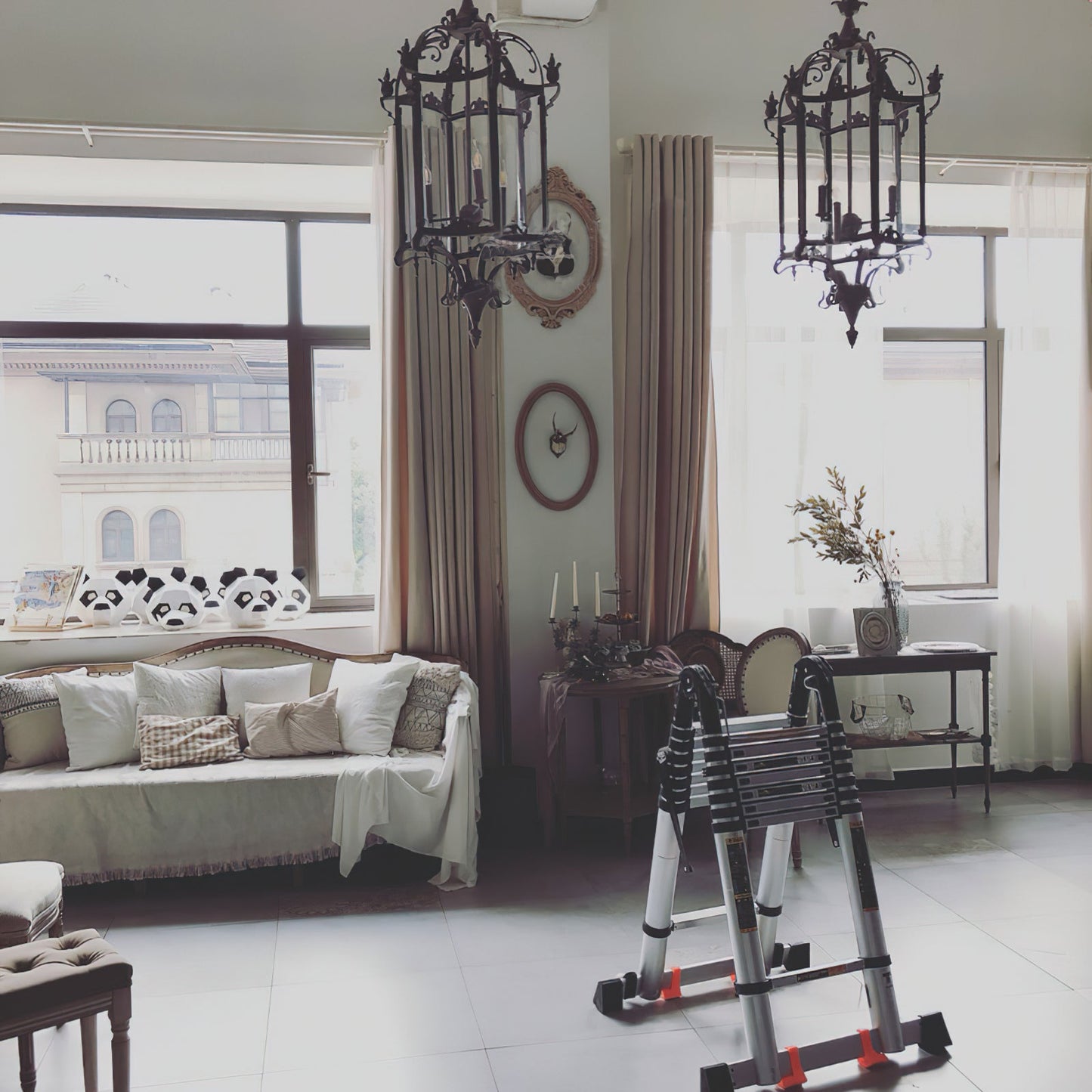 Metropolitan Lantern Chandelier - 19th Century Cast Iron & Glass Pendant