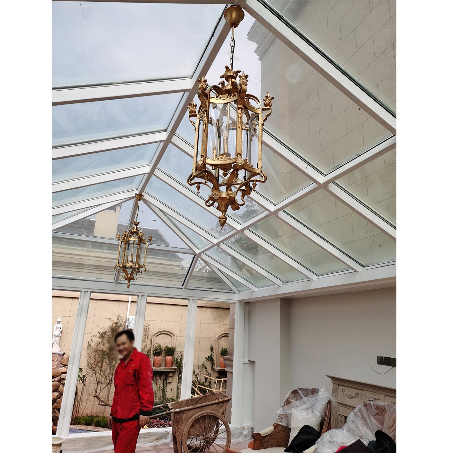 Metropolitan Lantern Chandelier - 19th Century Cast Iron & Glass Pendant