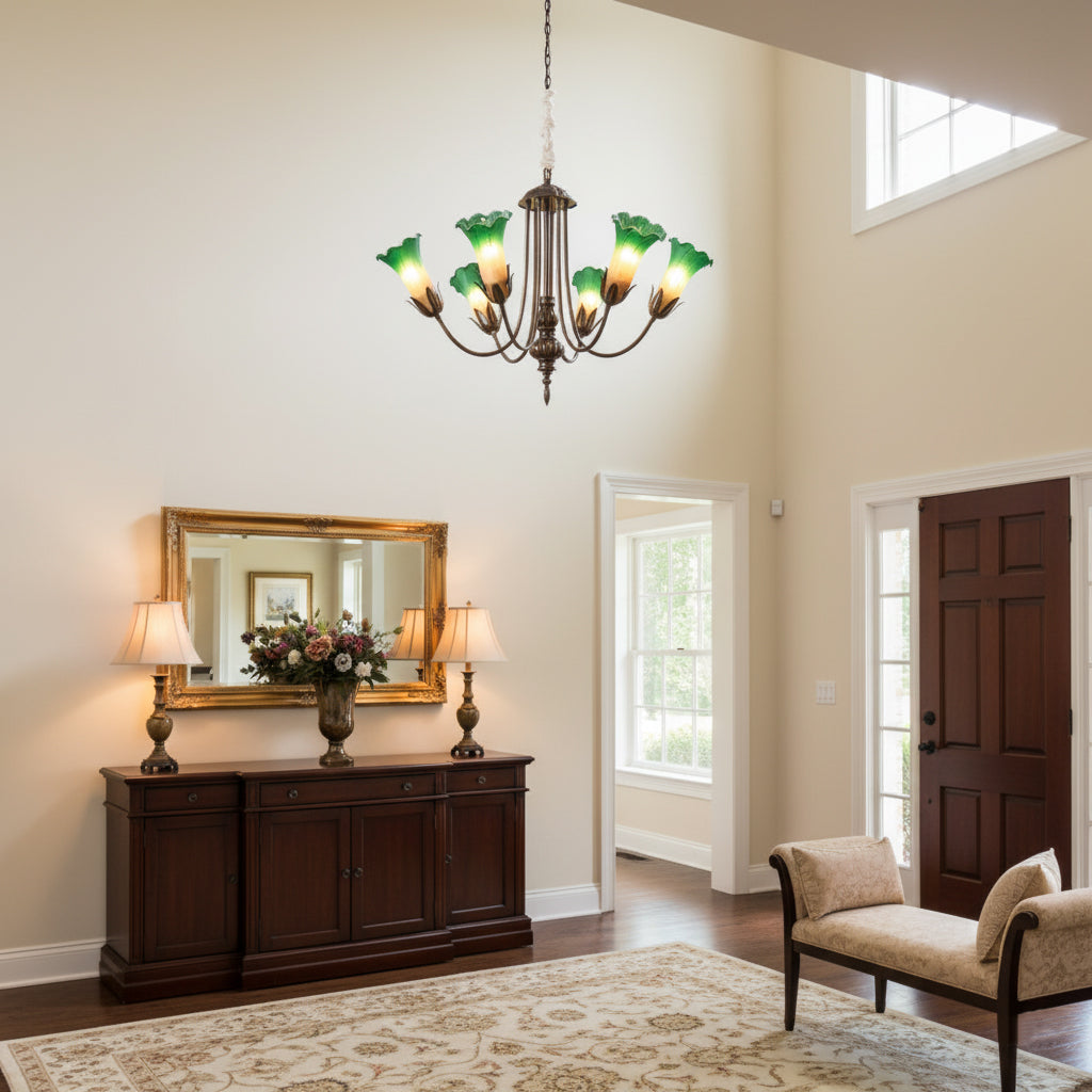 Meyda Chandelier - Sleek Metal & Warm Glass Shade Pendant