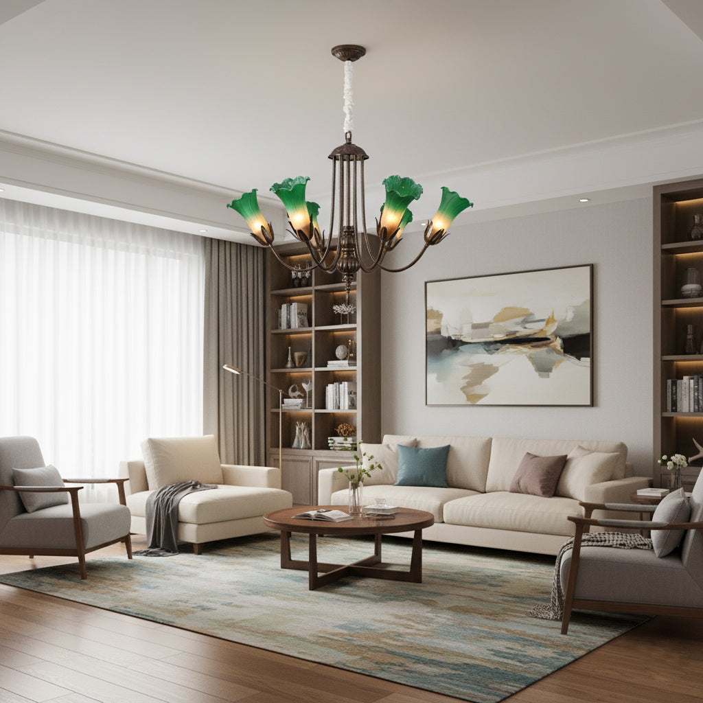 Meyda Chandelier - Sleek Metal & Warm Glass Shade Pendant