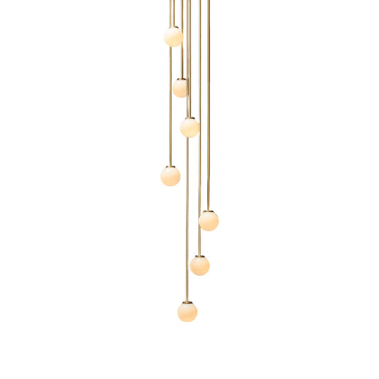 Mezzo Cluster Chandelier - Italian Retro Brass & White Glass Orb Pendant