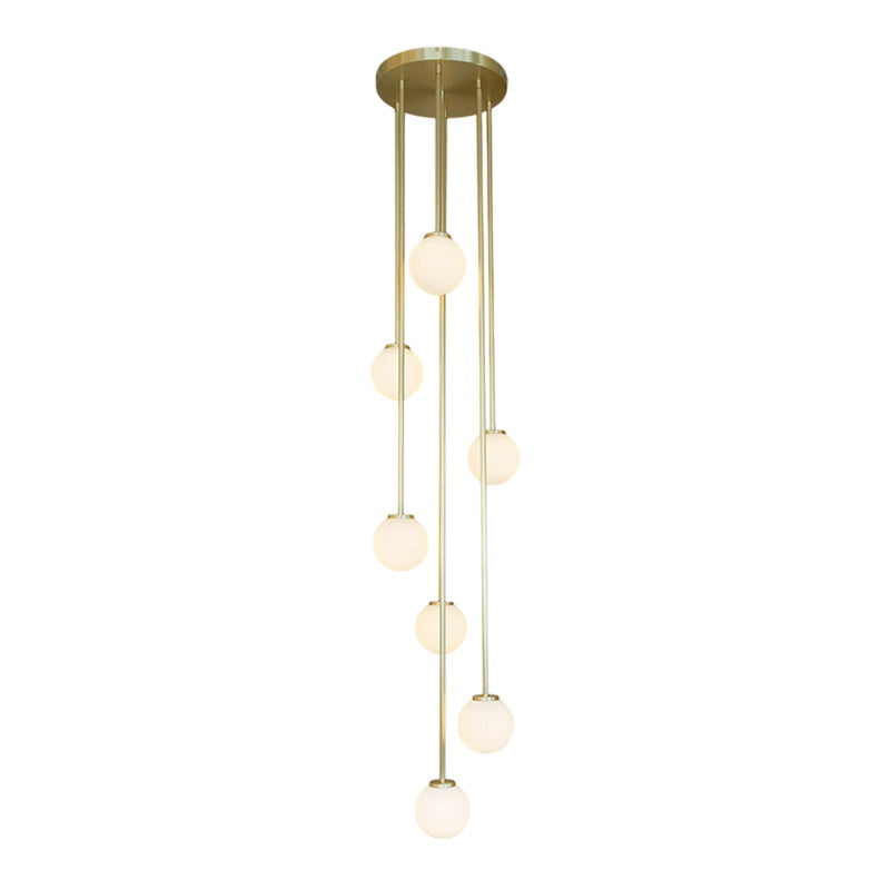 Mezzo Cluster Chandelier - Italian Retro Brass & White Glass Orb Pendant