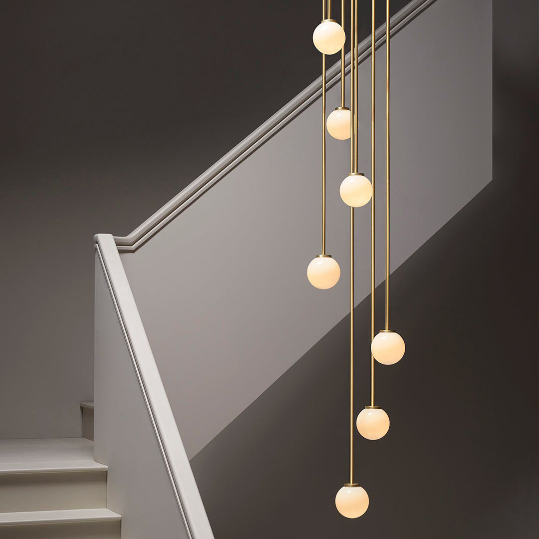Mezzo Cluster Chandelier - Italian Retro Brass & White Glass Orb Pendant