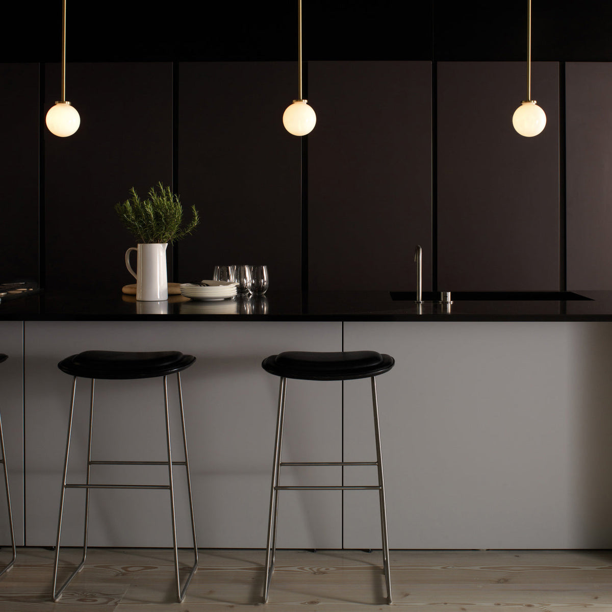 Mezzo Cluster Chandelier - Italian Retro Brass & White Glass Orb Pendant