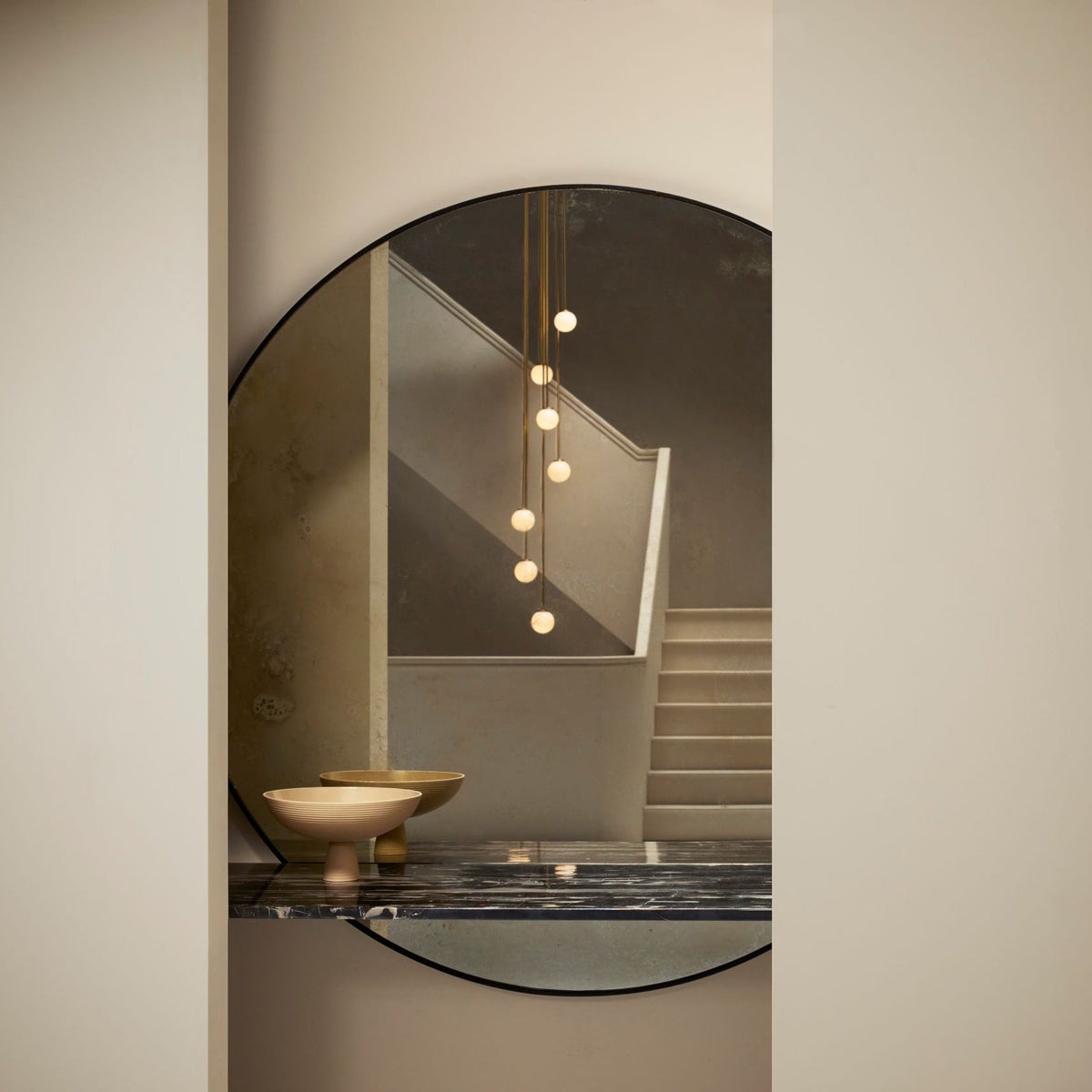 Mezzo Cluster Chandelier - Italian Retro Brass & White Glass Orb Pendant