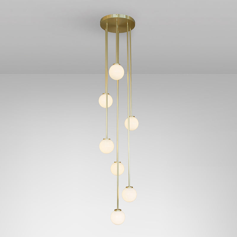 Mezzo Cluster Chandelier - Italian Retro Brass & White Glass Orb Pendant