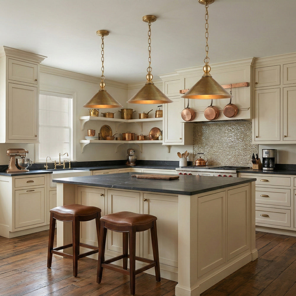 Midvale Pendant Light - Compact Patina Brass Architectural Dome Light