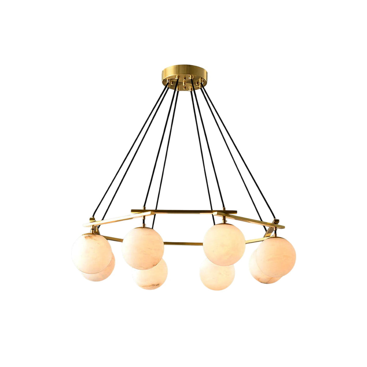 Miira Alabaster Chandelier - Natural Brass & Carved Alabaster Orb Pendant