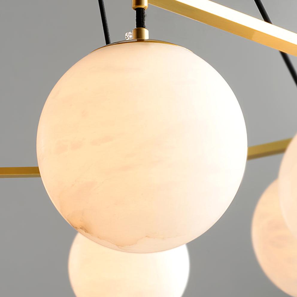 Miira Alabaster Chandelier - Natural Brass & Carved Alabaster Orb Pendant