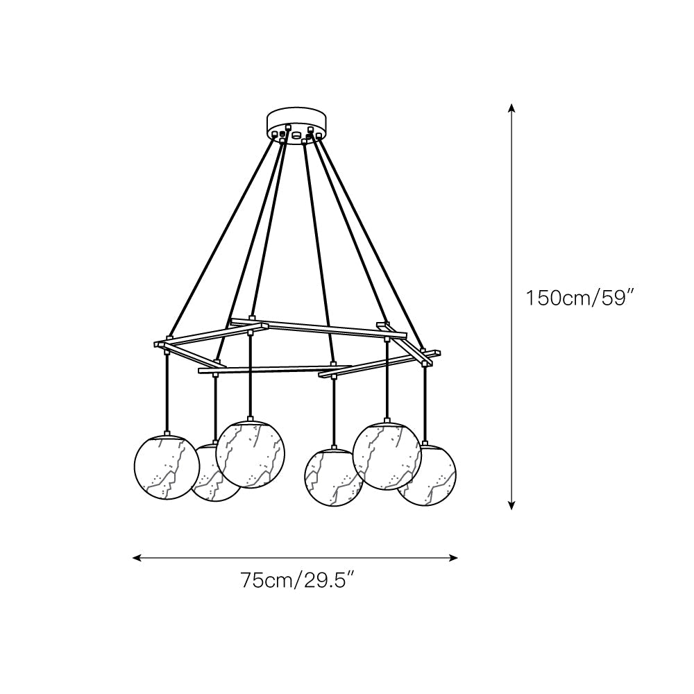 Miira Alabaster Chandelier - Natural Brass & Carved Alabaster Orb Pendant