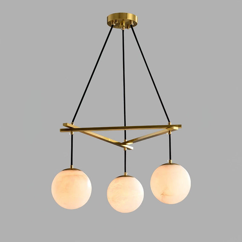 Miira Alabaster Chandelier - Natural Brass & Carved Alabaster Orb Pendant