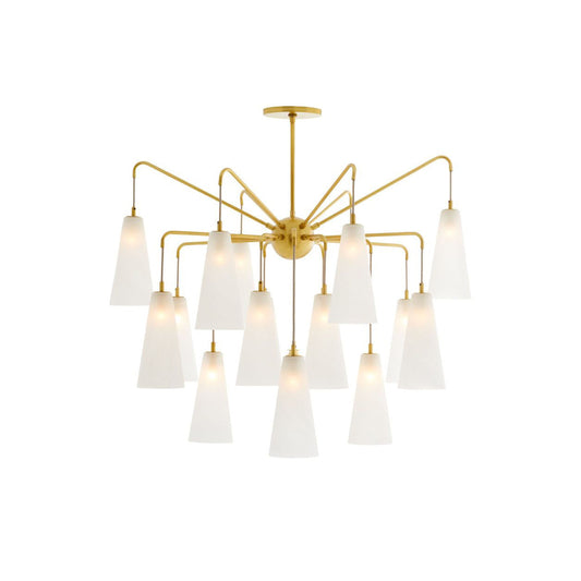 Mika Chandelier - Staggered Antique Brass & Opal Swirl Glass 18-Light Pendant