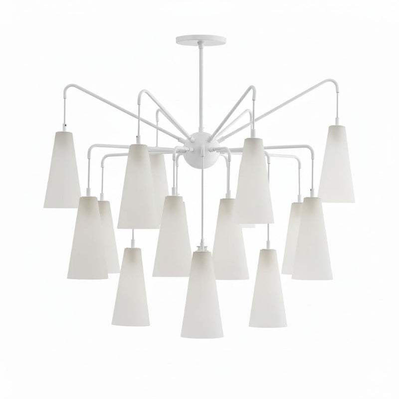 Mika Chandelier - Staggered Antique Brass & Opal Swirl Glass 18-Light Pendant