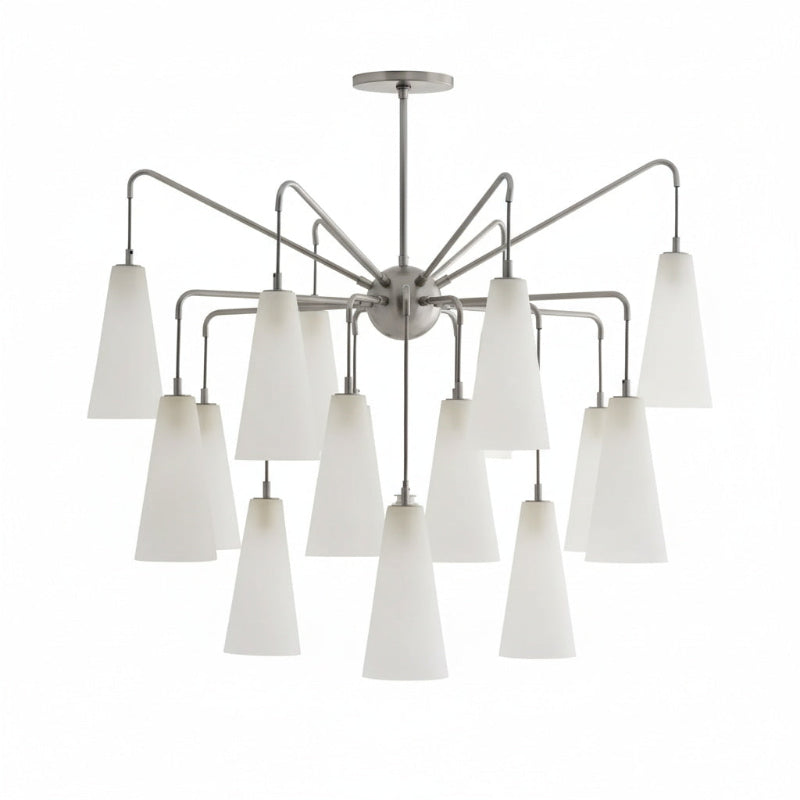 Mika Chandelier - Staggered Antique Brass & Opal Swirl Glass 18-Light Pendant