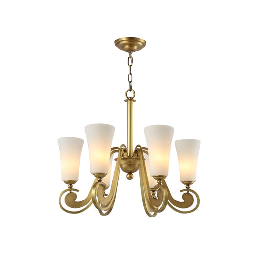 Milbury Chandelier - Updated Classic Soft Brass & White Glass Cup Pendant