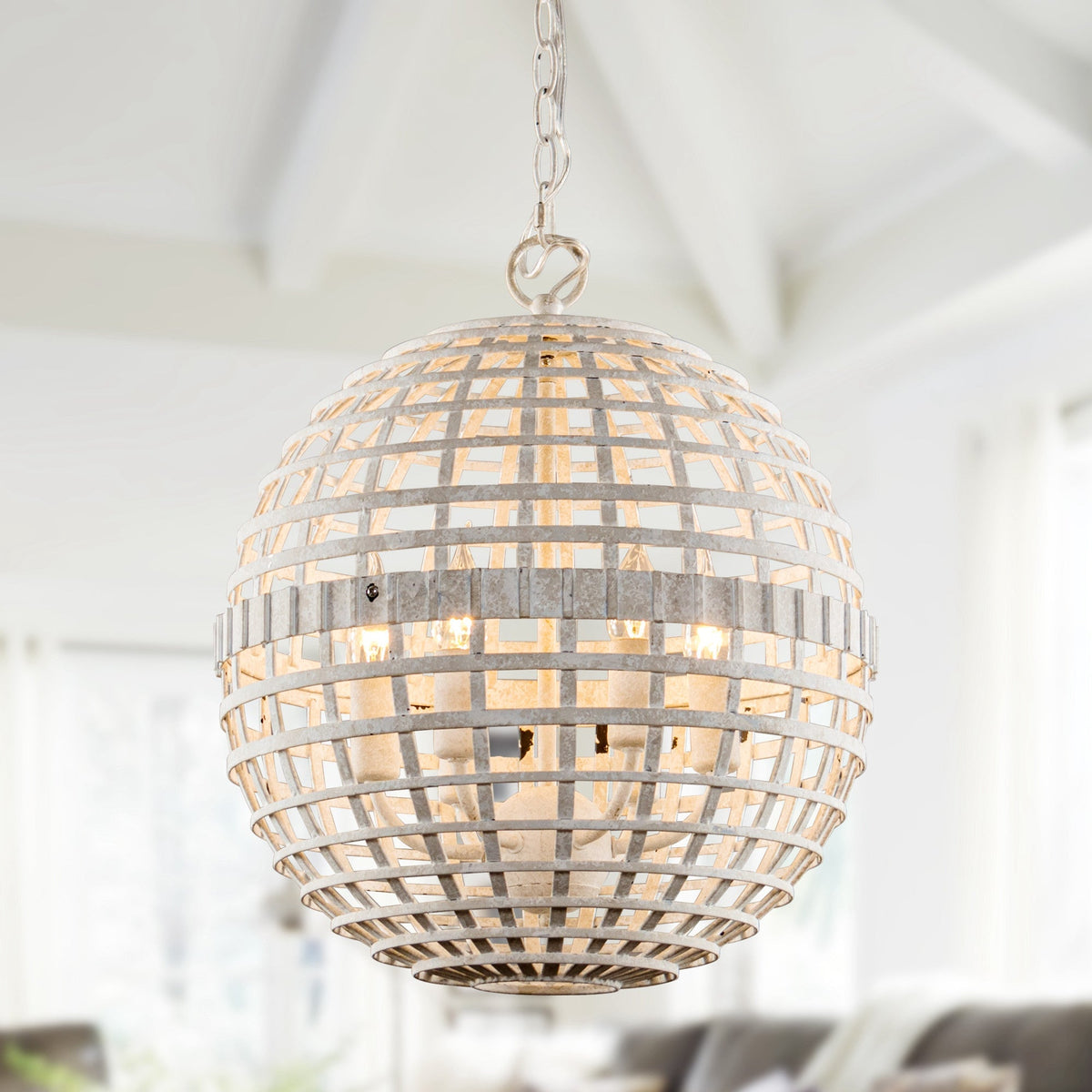 Mill Globe Pendant Lamp - Woven Metal Strip Openwork Orb Light