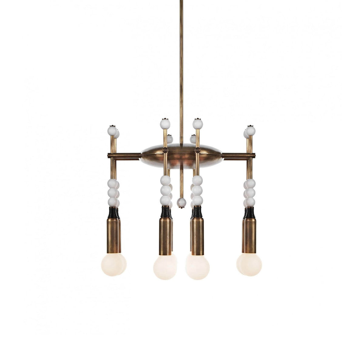Millie Chandelier - Marble Beadwork & Leather-Bound Brass Pendant