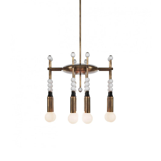Millie Chandelier - Marble Beadwork & Leather-Bound Brass Pendant