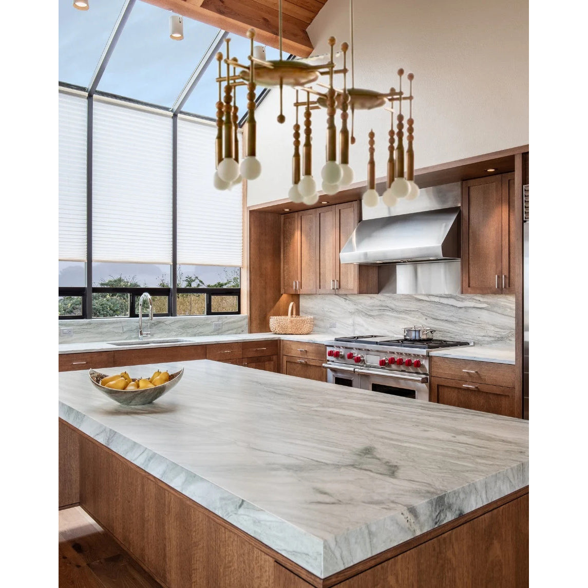 Millie Chandelier - Marble Beadwork & Leather-Bound Brass Pendant