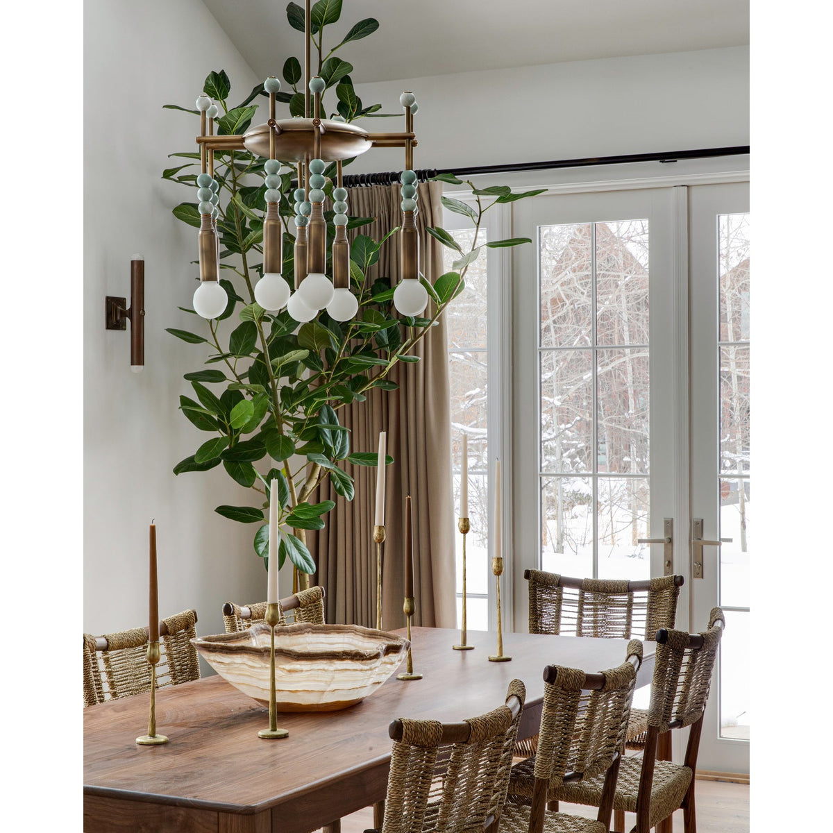 Millie Chandelier - Marble Beadwork & Leather-Bound Brass Pendant