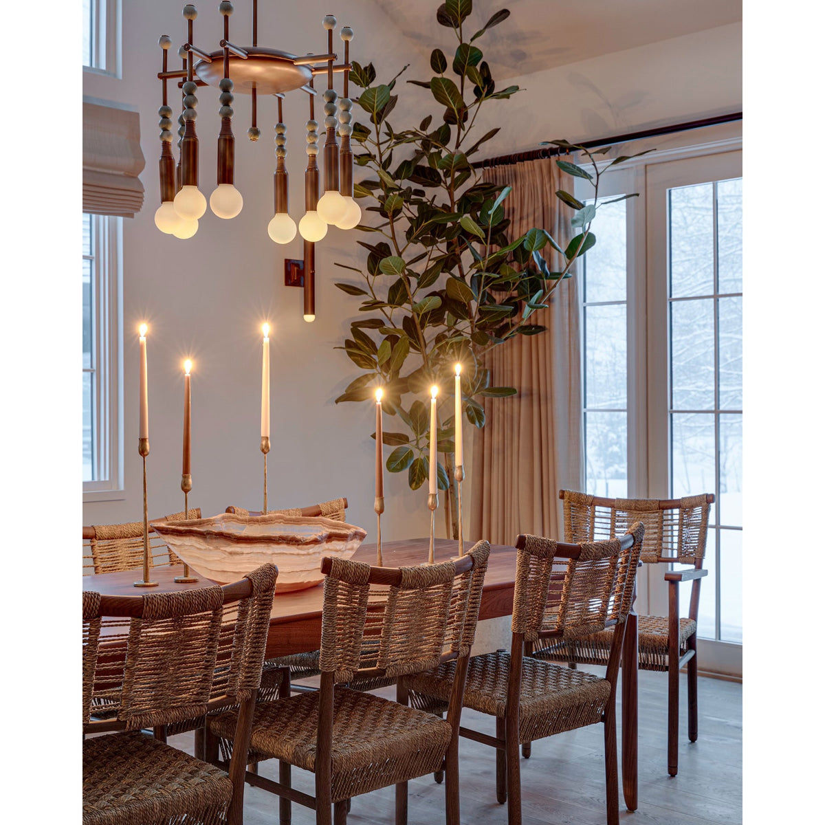 Millie Chandelier - Marble Beadwork & Leather-Bound Brass Pendant