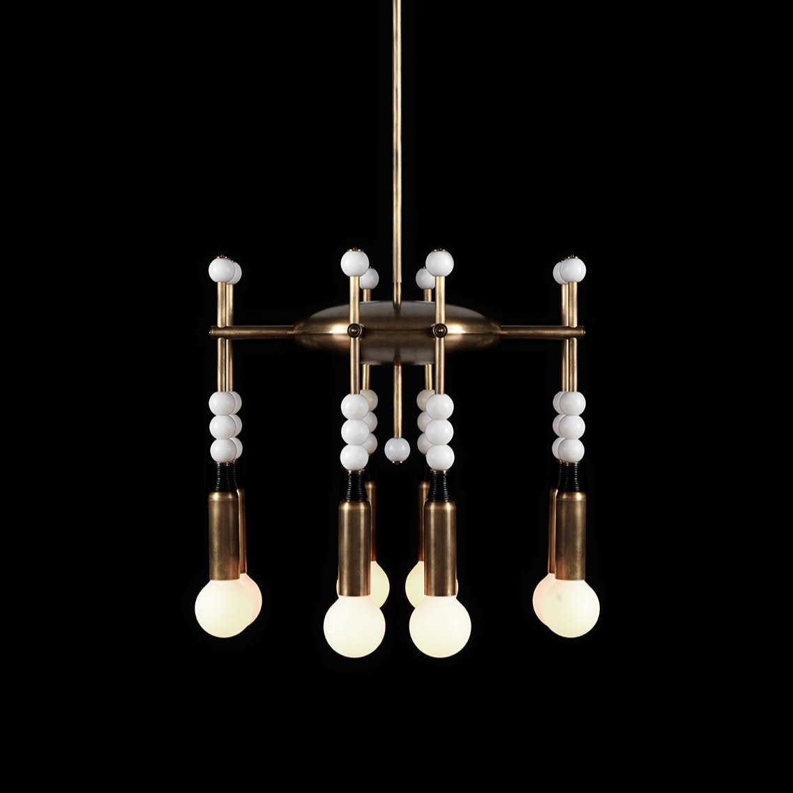 Millie Chandelier - Marble Beadwork & Leather-Bound Brass Pendant