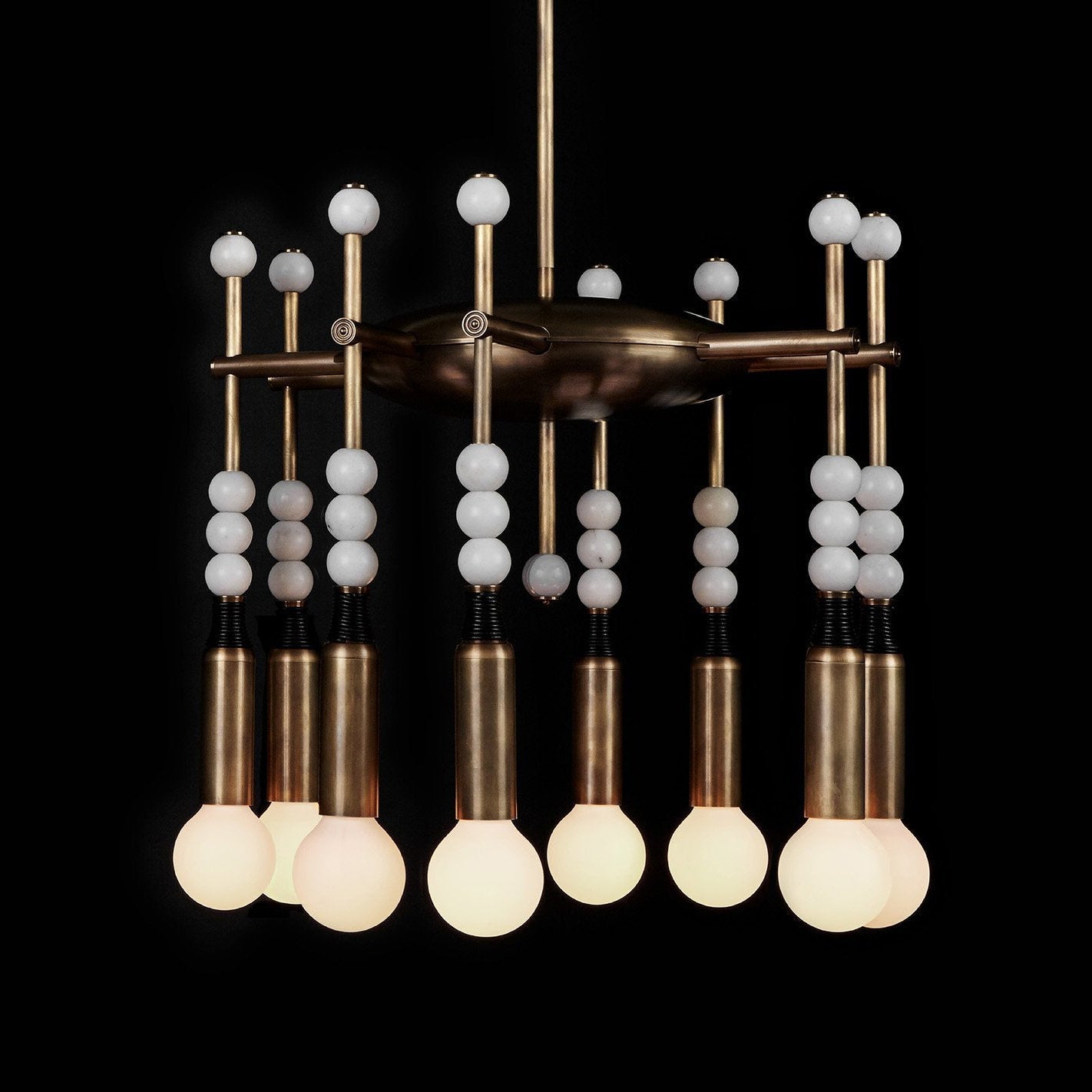 Millie Chandelier - Marble Beadwork & Leather-Bound Brass Pendant