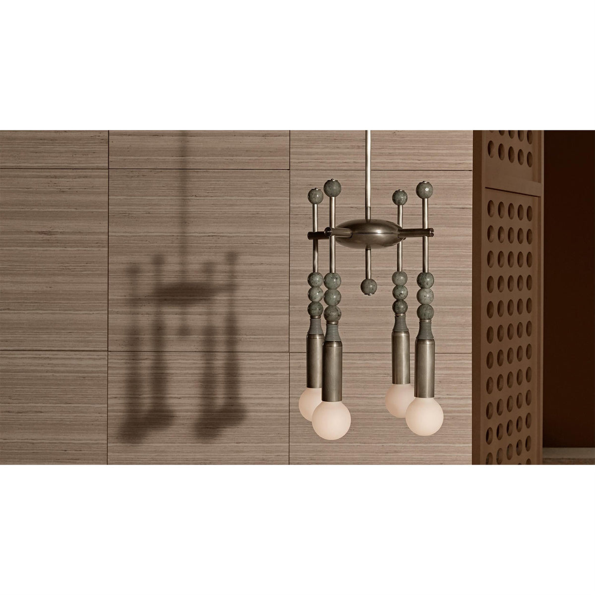 Millie Chandelier - Marble Beadwork & Leather-Bound Brass Pendant
