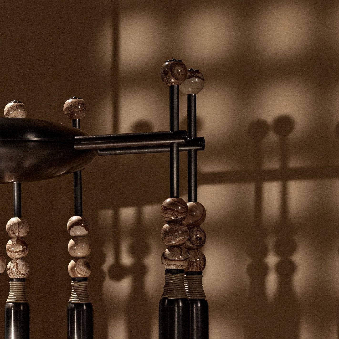 Millie Chandelier - Marble Beadwork & Leather-Bound Brass Pendant