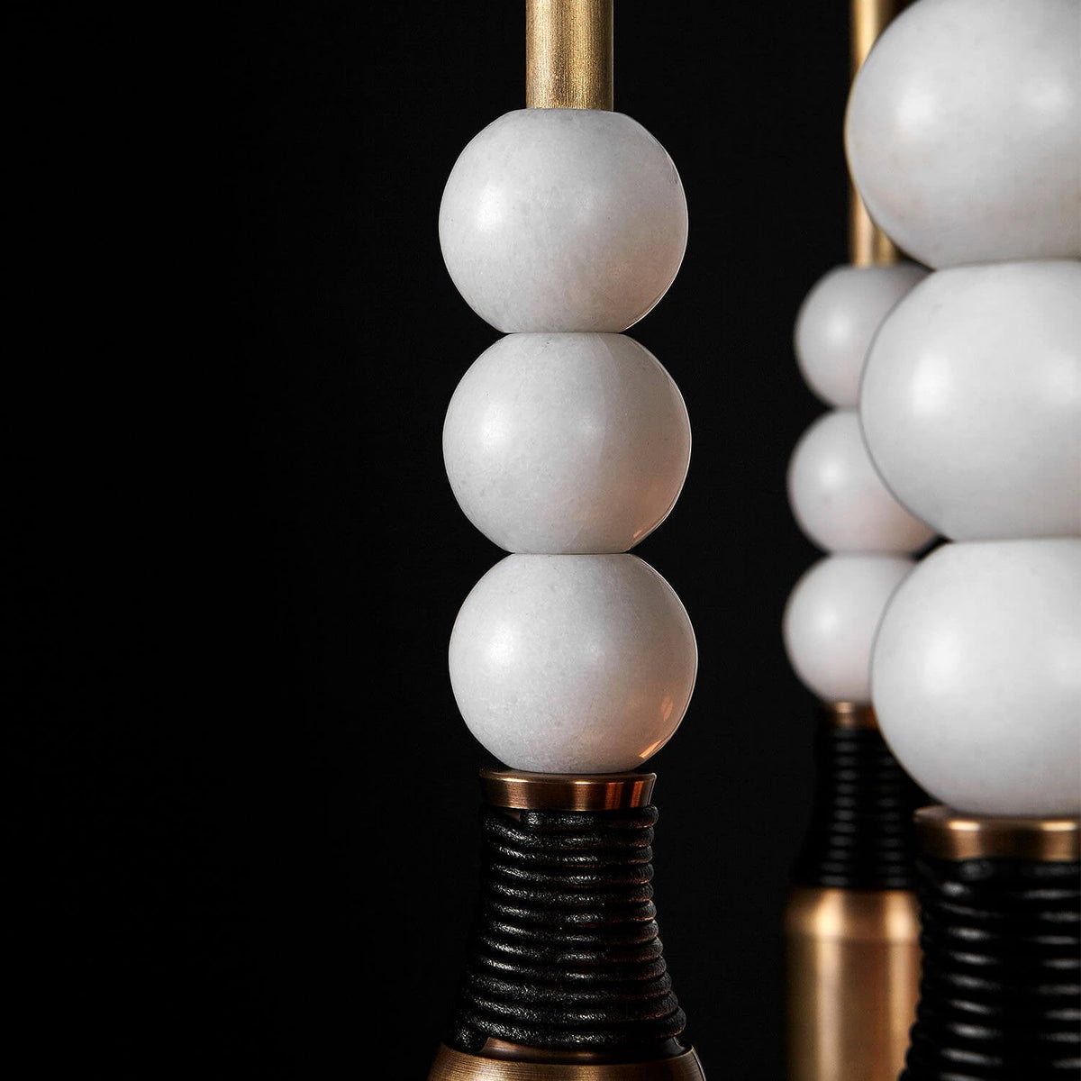 Millie Chandelier - Marble Beadwork & Leather-Bound Brass Pendant