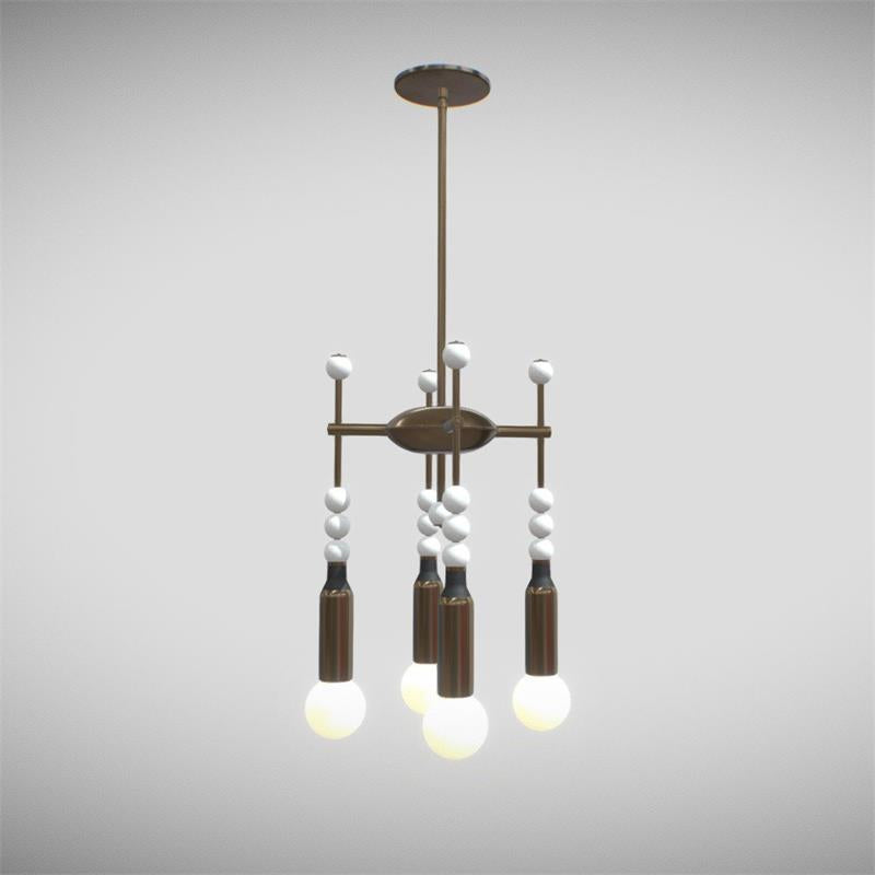 Millie Chandelier - Marble Beadwork & Leather-Bound Brass Pendant