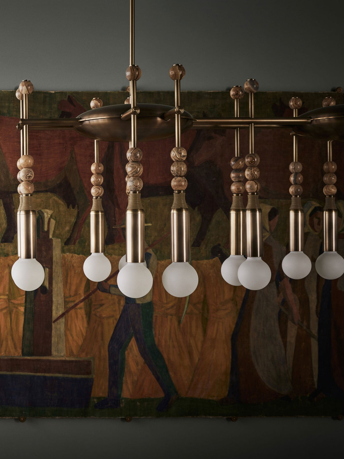 Millie Chandelier - Marble Beadwork & Leather-Bound Brass Pendant