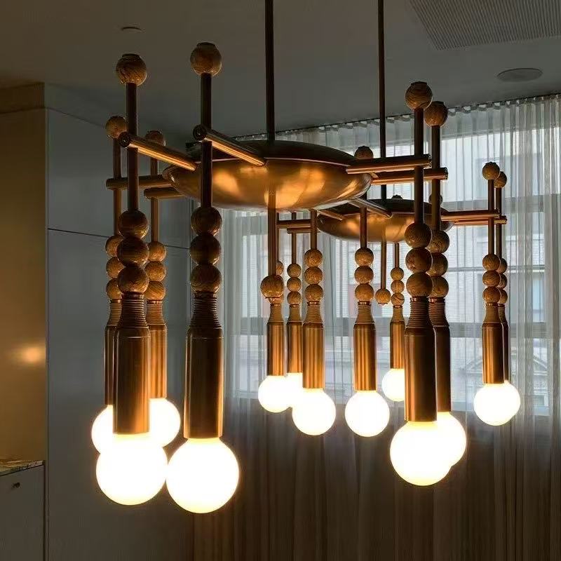 Millie Chandelier - Marble Beadwork & Leather-Bound Brass Pendant