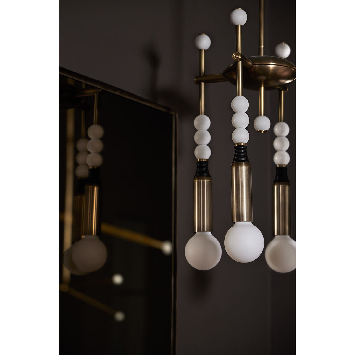 Millie Chandelier - Marble Beadwork & Leather-Bound Brass Pendant