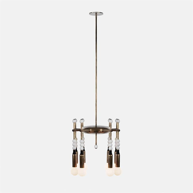 Millie Chandelier - Marble Beadwork & Leather-Bound Brass Pendant