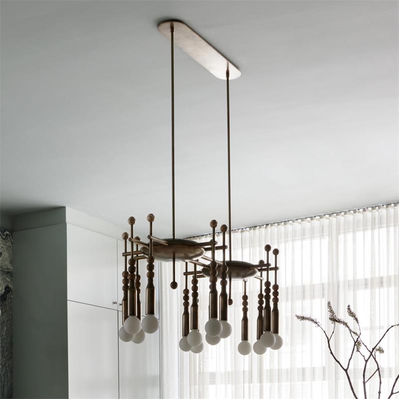 Millie Chandelier - Marble Beadwork & Leather-Bound Brass Pendant