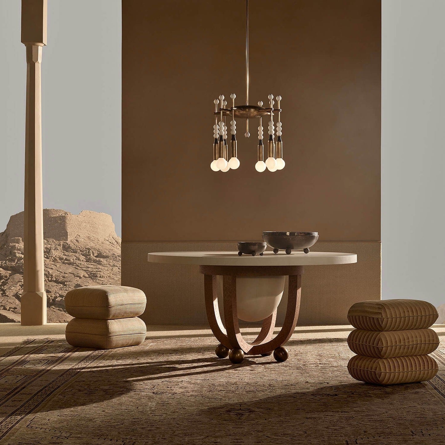 Millie Chandelier - Marble Beadwork & Leather-Bound Brass Pendant