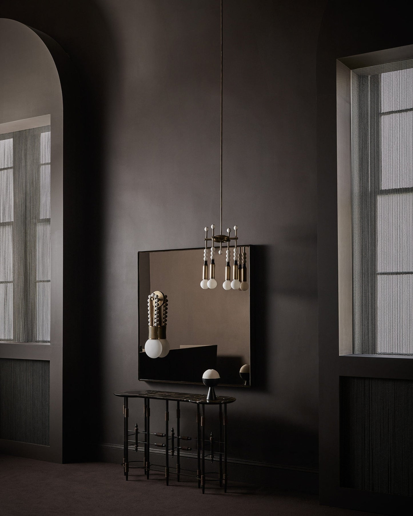 Millie Chandelier - Marble Beadwork & Leather-Bound Brass Pendant